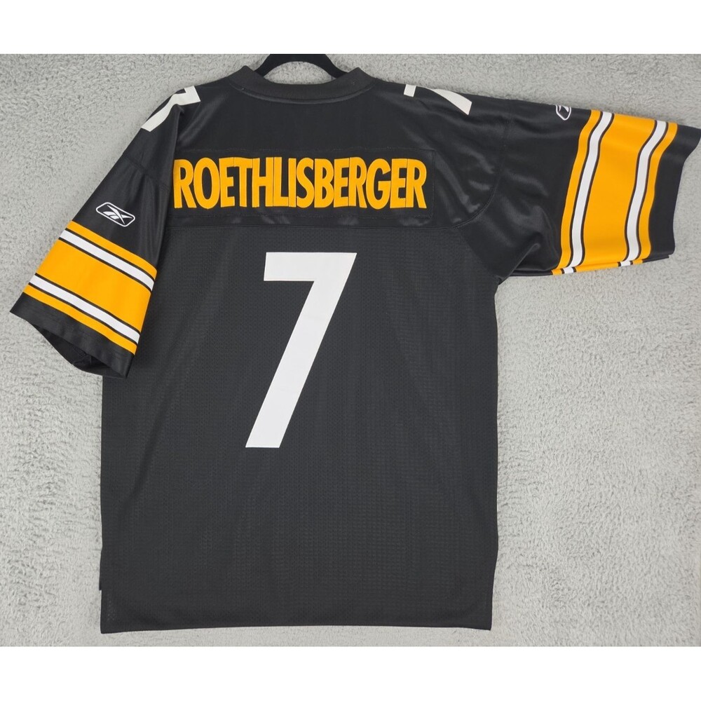 VTG Reebok Sewn Jersey Ben Roethlisberger #7 Steelers Mens Large 48 Black EUC